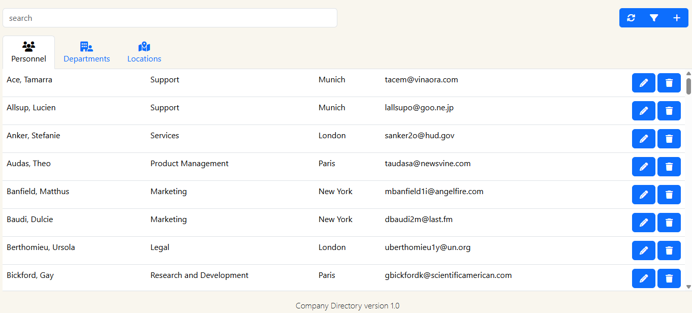 Company Directory System Screenshot